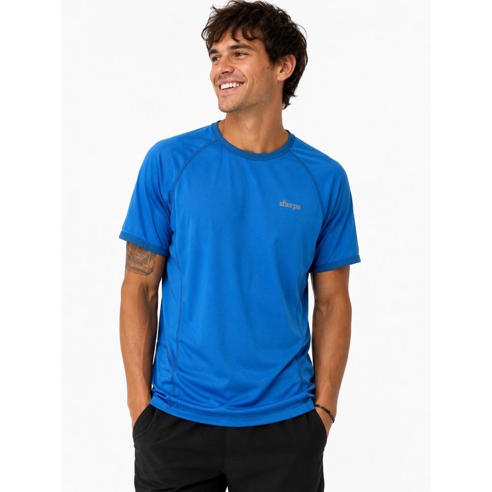 Sherpa Adventure Gear T-Shirt Mens Small Blue Bamboo Charcoal Performance Hiking